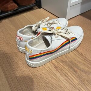 Soludos white leather rainbow sneakers